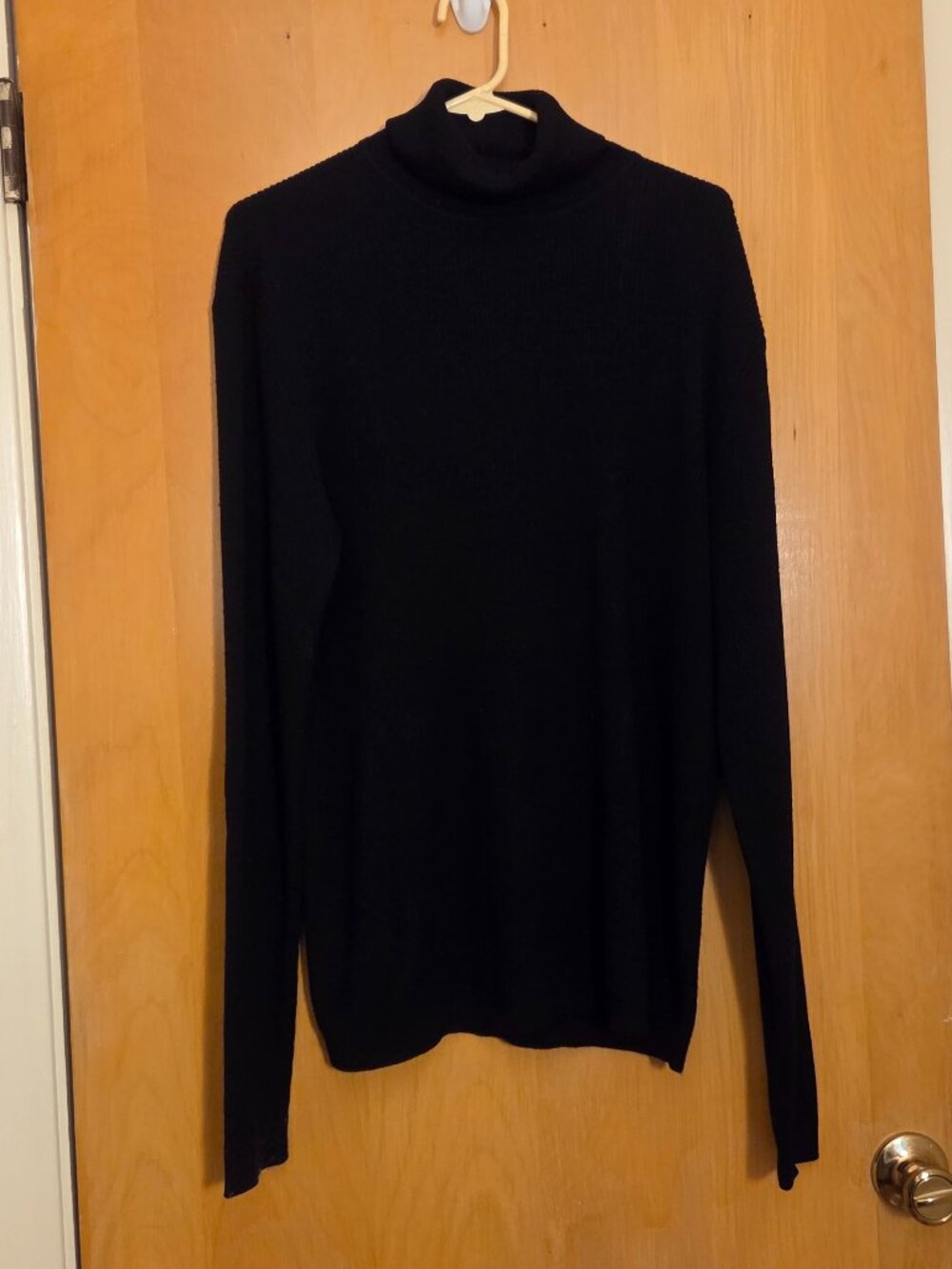 Vintage J Crew Turtleneck Sweater Size Large Tall LT Black 100% Wool Ribbed Knit